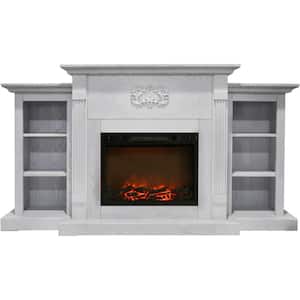 Classic 72 in. Electric Fireplace in White with Built-in Bookshelves and a 1500-Watt Charred Log Insert