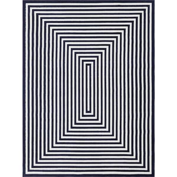 Unique Loom Sabrina Soto Navy Blue 9 ft. x 12 ft. Prescott Indoor/Outdoor Area Rug