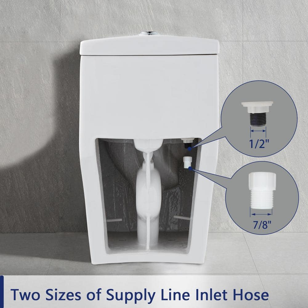 White Elongated Dual-Flush One-Piece Toilet with Silver Button