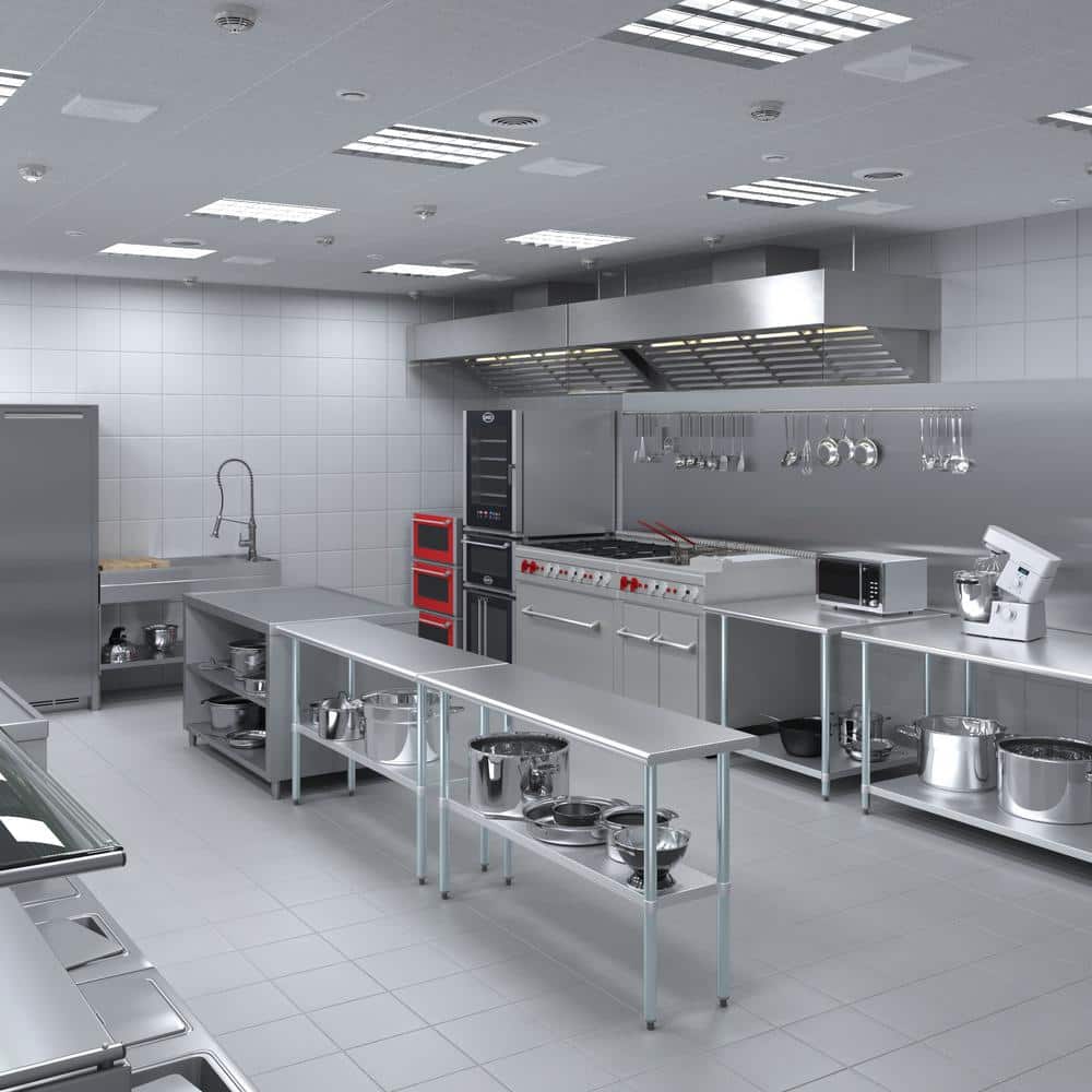 60" Stainless Steel Kitchen Utility Table with Galvanized Undershelf