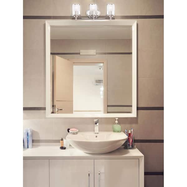 Essence 23.25 in. 3-Light Satin Platinum Transitional Vanity Light with Frosted and Clear Edge Glass Shades