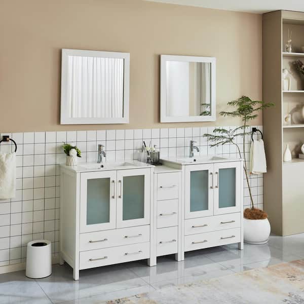 Brescia 72 in. W x 18 in. D x 36 in. H Bath Vanity in White with Vanity Top in White with White Basin and Mirror