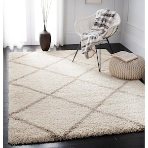 Hudson Shag Ivory/Beige Doormat 2 ft. x 4 ft. Geometric Area Rug