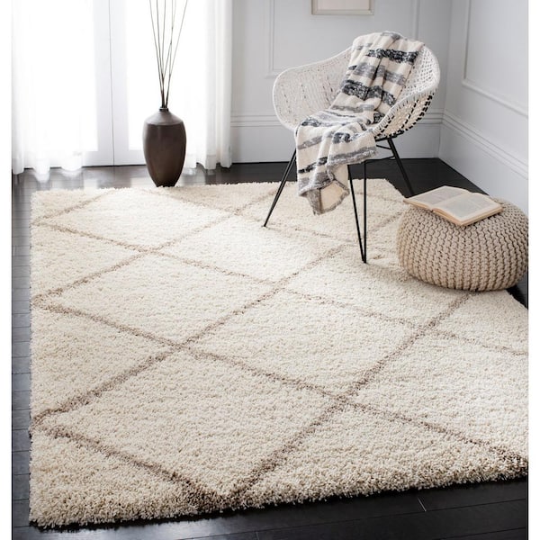 Hudson Shag Ivory/Beige Doormat 3 ft. x 5 ft. Geometric Area Rug
