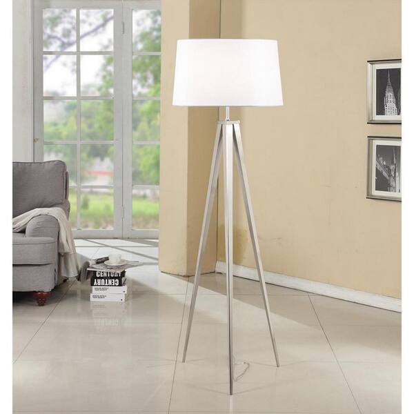 ARTIVA 63 in. Brushed Nickel Tripod Floor Lamp A501108FSN - The