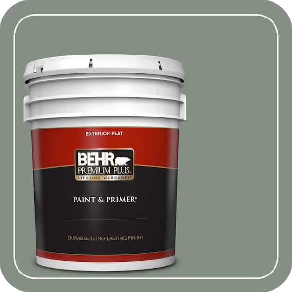 BEHR PREMIUM PLUS 5 gal. #ECC-49-3 Forest Moss Flat Exterior Paint & Primer