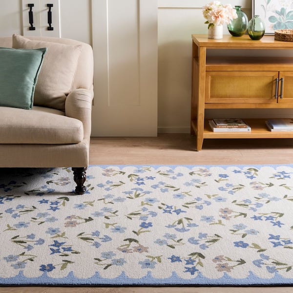Martha Stewart Denali 3 ft. x 5 ft. Ivory/Light Blue Cloud Floral Indoor/Outdoor Area Rug
