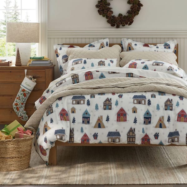 Company Cotton Gingerbread Houses White Multi Queen Cotton Percale Duvet Cover
