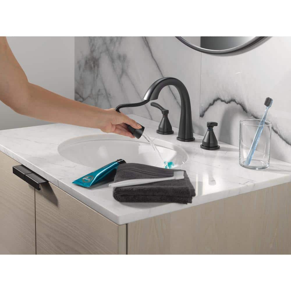 Matte Black Widespread Pull Down Bathroom Faucet with Dual Handles
