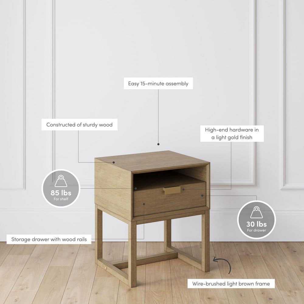 Luke Light Brown Wood Nightstand Set with Brass Handles