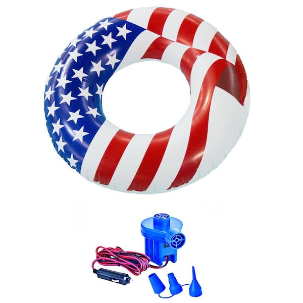 SWIMLINE 36 in. American Flag Swimming Pool Tube Float Plus 12-Volt Electric Air Pump