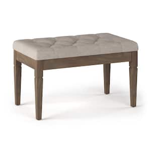 Waverly 28 in. Wide Traditional Rectangle Small Tufted Ottoman Bench in Natural Linen Look Fabric