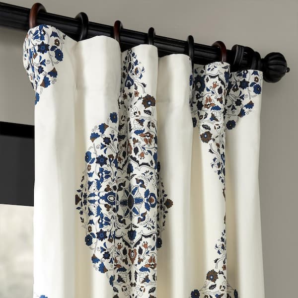 Kerala Blue Printed Room Darkening Curtain - 50 in. W x 84 in. L Rod Pocket with Back Tab Single Window Panel