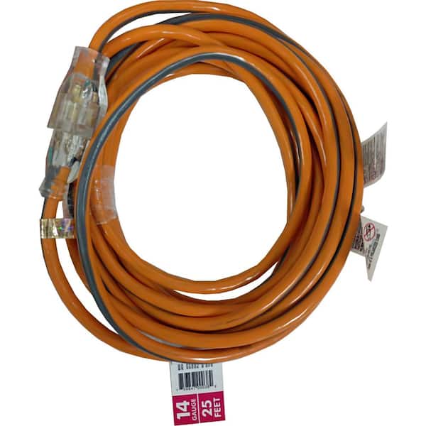 25 ft. 14/3 Heavy-Duty Contractor-Grade Indoor/Outdoor Extension Cord, Orange and Gray