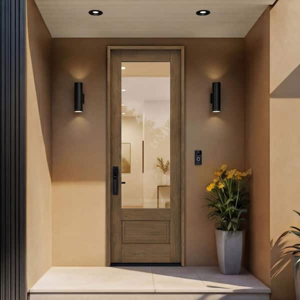 G7501 32 in. x 96 in. Right Inswing Mahogany Wood 1-Lite Clear Glass Single Front Door Kit with Quick Assemble Jamb