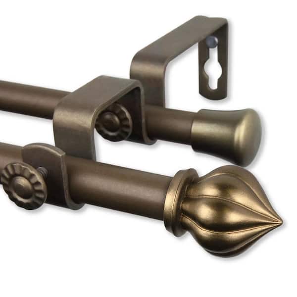 48 in. - 84 in. Adjustable Double Curtain Rod 5/8 in. Dia in Antique Gold with Pierson Finials