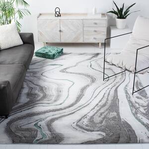 Craft Gray/Green 5 ft. x 5 ft. Square Marbled Abstract Area Rug