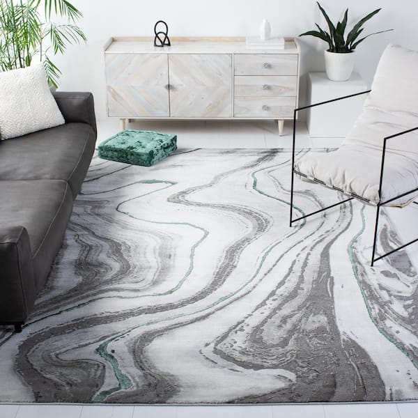 Craft Gray/Green 7 ft. x 7 ft. Square Marbled Abstract Area Rug