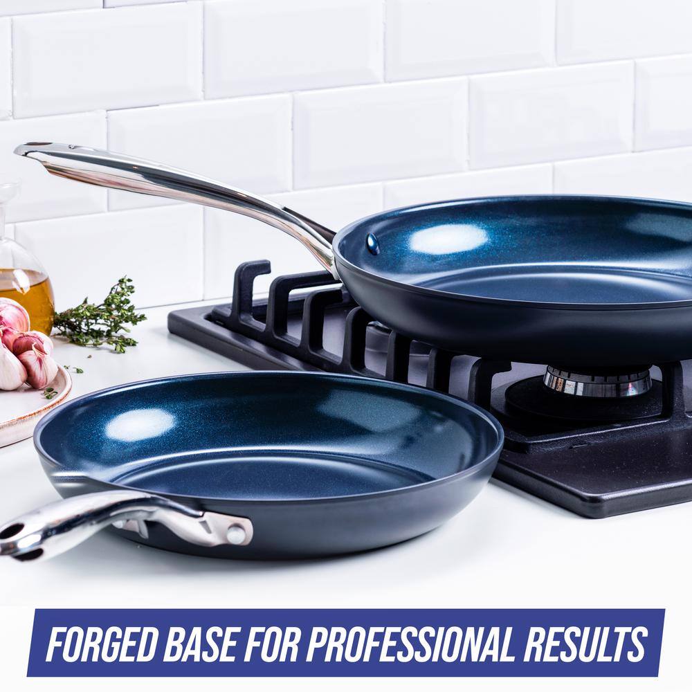 Blue Hard Anodized Aluminum Ceramic Nonstick Frying Pan Set