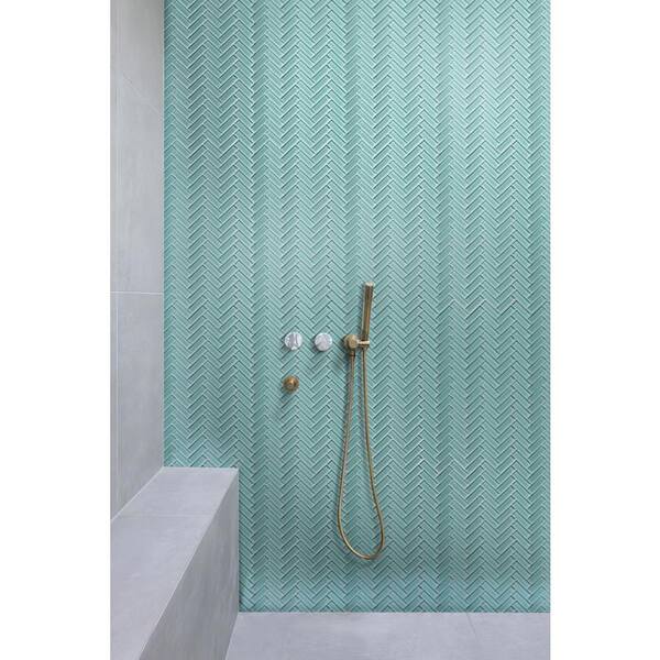 Apollo Tile Light Blue 4 in. x 5 in. Polished Herringbone Glass