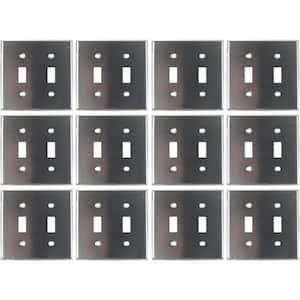2-Gang Silver 1-Toggle/1-Switch Plastic Wall Plate (12-Pack)