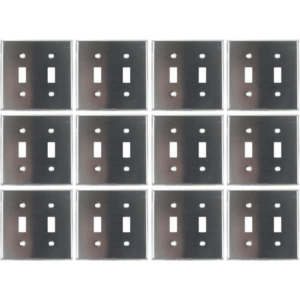 Sunlite 2-Gang Silver 1-Toggle/1-Switch Plastic Wall Plate (12-Pack)