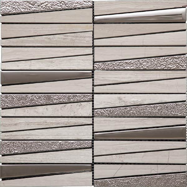 Apollo Tile (Sample) White, Gray 4-in x 4-in Polished Glass/Metal/Stone Marble Brick Look Floor and Wall Tile