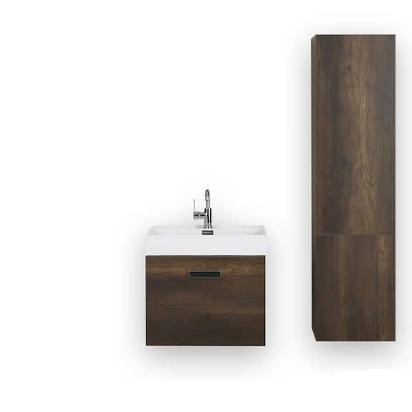 Streamline 23.6 in. W x 18.1 in. H Bath Vanity in Brown with Resin Vanity Top in White with White Basin