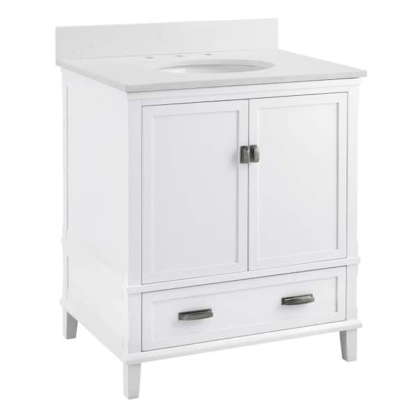 Dorel Living Irving 30 in. W Bath Vanity in White with Ocean Mist Engineered Stone Vanity Top with Pre-Installed Porcelain Basin