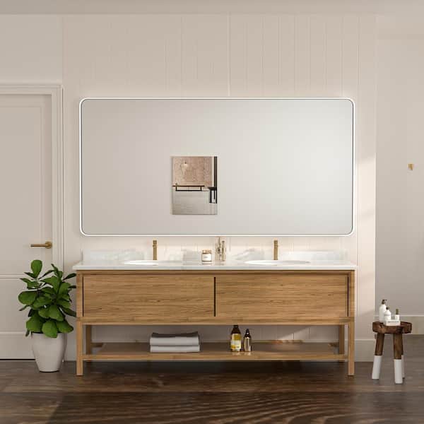 72 in. W x 36 in. H Modern Rectangular White Aluminum Framed Wall Bathroom Vanity Mirror