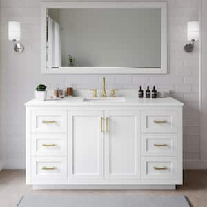 Miranda 66 in. W x 22 in. D x 33.75 in. H Single Bath Vanity in White with White Quartz Top and 58 in. Mirror