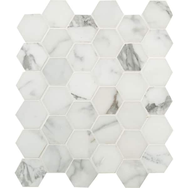 Satori Palisade Grigio Polished Hexagon 12-in x 12-in Polished Porcelain Hexagon Marble Look Tile (9.7-sq. ft/ Carton)