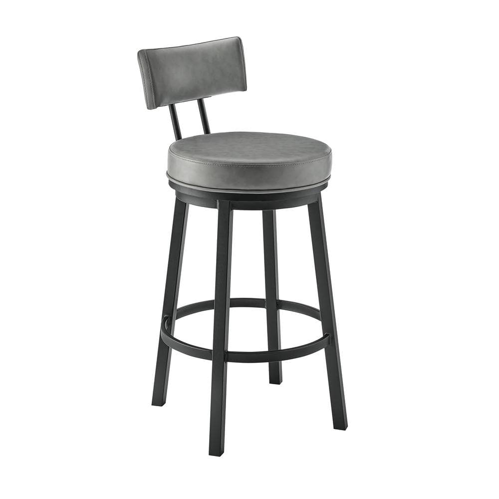 Gray Faux Leather Swivel Bar Stool with Metal Frame