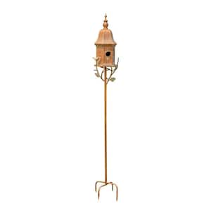 64 in. Tall Iron Birdhouse Stake in Antique Copper "Victoria"