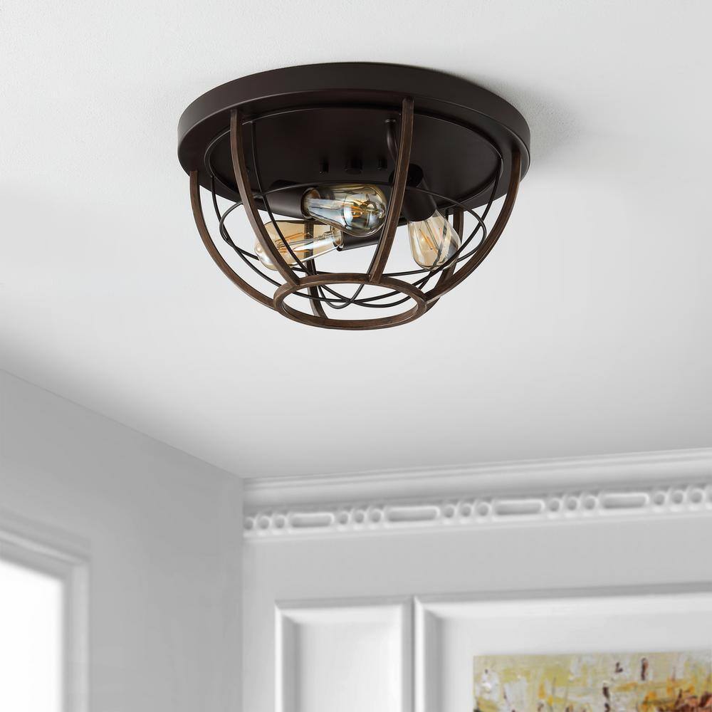 Lyla 15.75" Black Rustic Farmhouse Iron LED Flush Mount