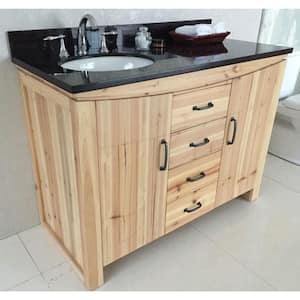 Vista 48 in. W x 22 in. D x 36 in. H Single Vanity in Natural with Granite Vanity Top in Black with White Left Basin