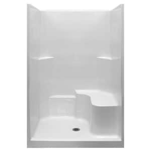 Basic 37 in. x 48 in. x 80 in. AcrylX 1-Piece Shower Kit with Shower Wall and Shower Pan in White, Center Drain,RHS Seat