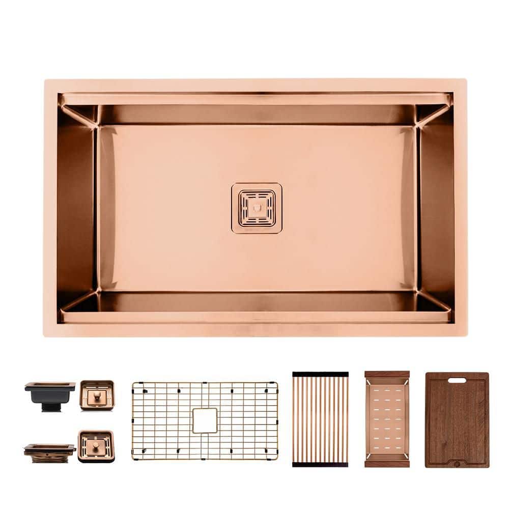 Copper 32 in. Stainless Steel Single Bowl Undermount Workstation Kitchen Sink with Center Square Drain and Accessories price history on PriceWatchPro