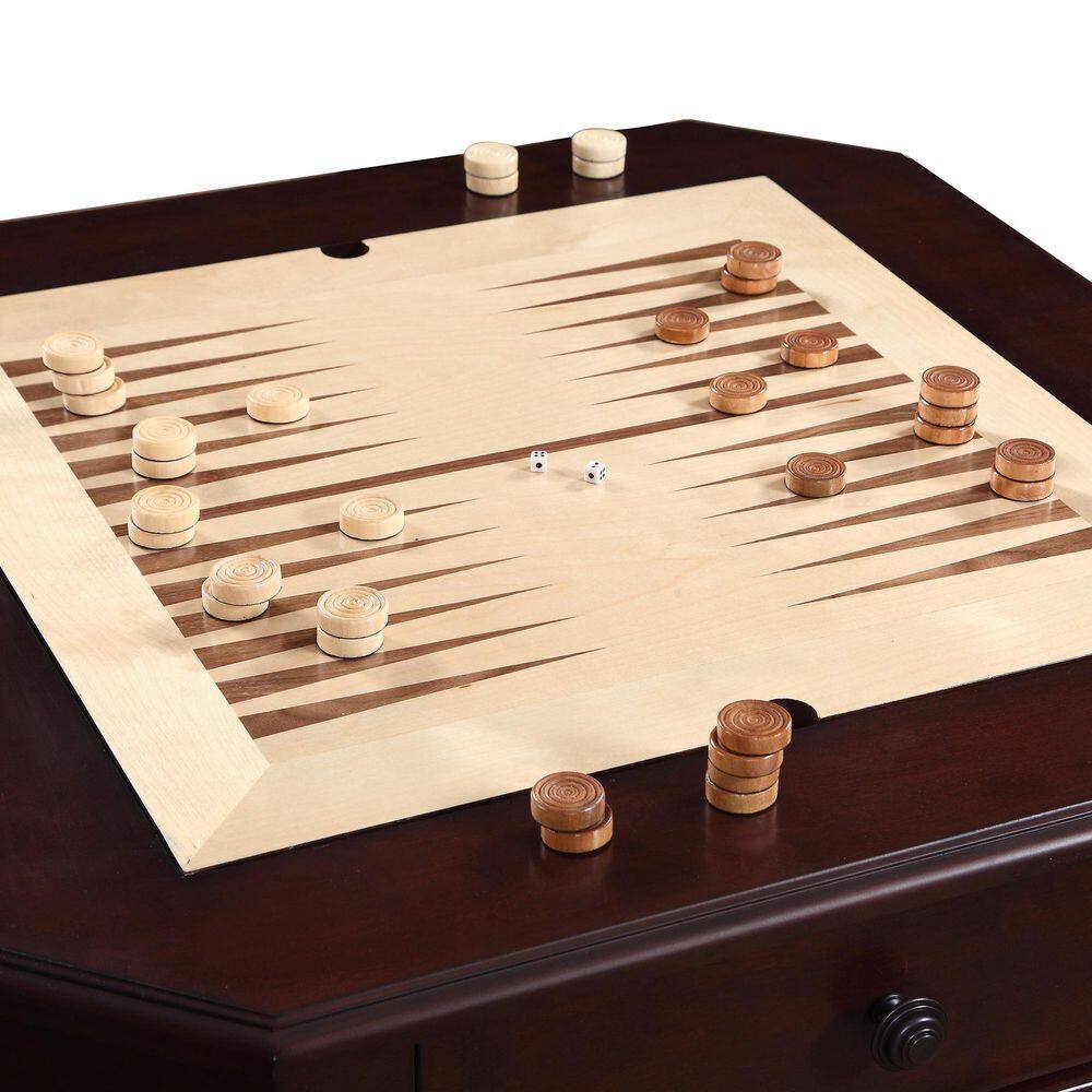 Mahogany 3-in-1 Game Table with Black Synthetic Leather Chairs