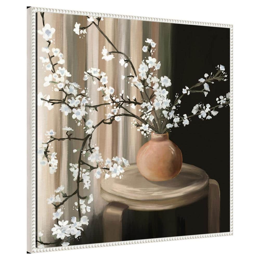 Still Life Blossoms White Floater Frame Canvas Art