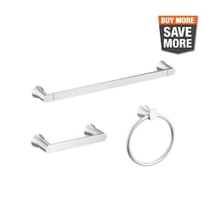 Genta 3-Piece Bath Hardware Set with 24 in. Towel Bar, Paper Holder and Towel Ring in Polished Chrome