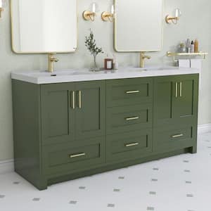 72 in.W x 22 in.D x 35 in.H Double Sinks Bath Vanity Cabinet for Bathroom in Green with White Stone Resin Vanity Top