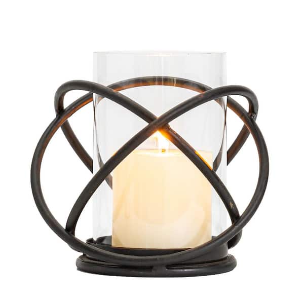 Black Metal and Glass Hurricane Candle Holder