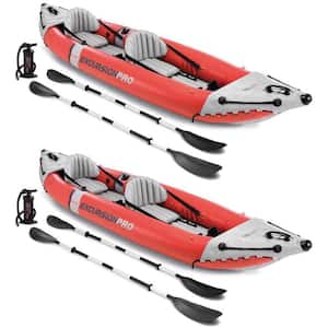 Red and White Excursion Pro Inflatable 2-Person Vinyl Kayak with Oars and Pump (2-Pack)