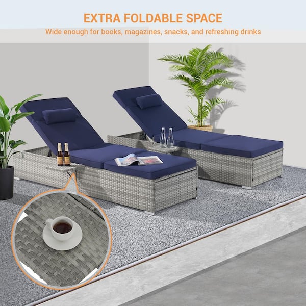 SANSTAR 2-Piece Patio Outdoor Chaise Lounge Chairs, Gray Rattan