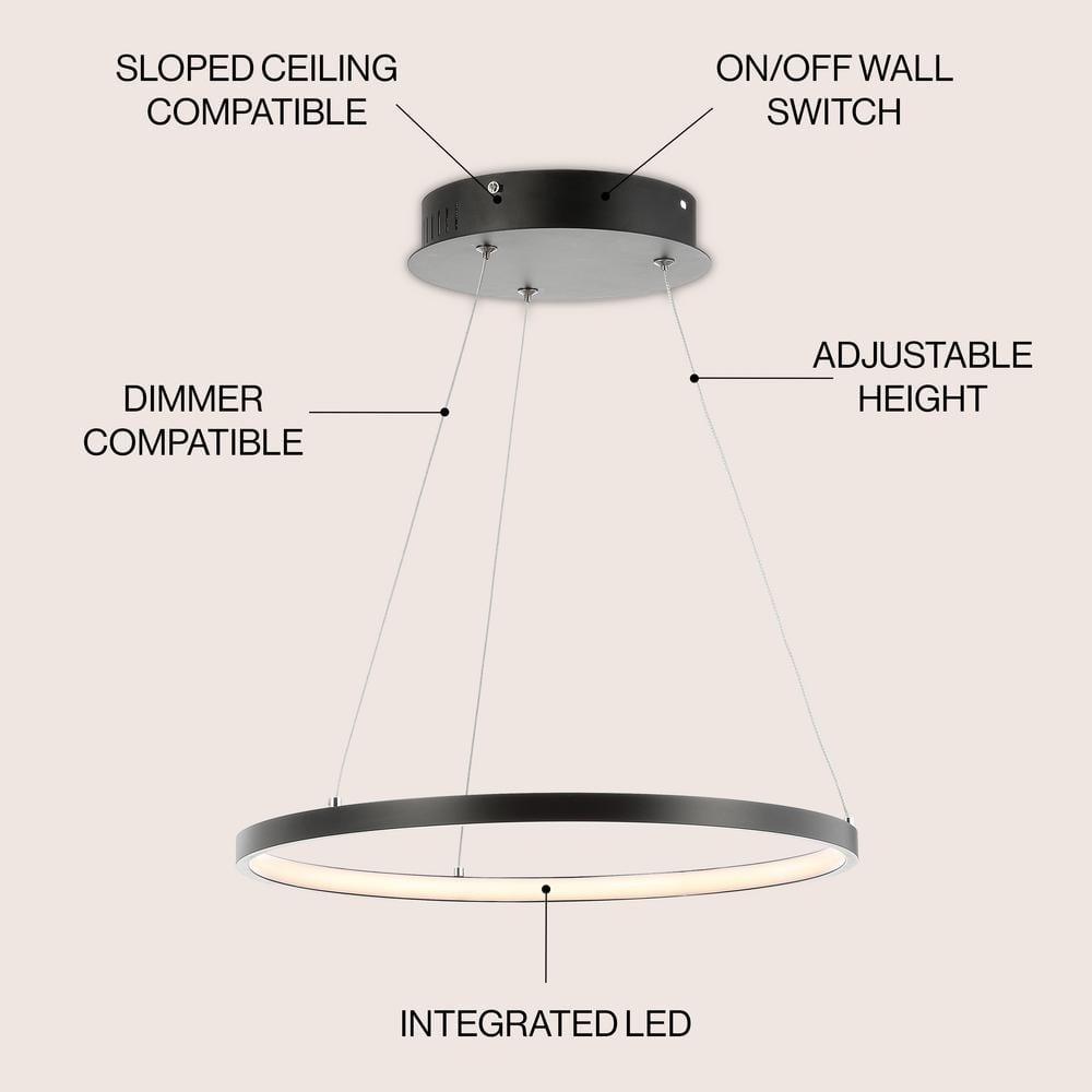 Matte Black Modern LED Drum Pendant Light - 15.75" Diameter