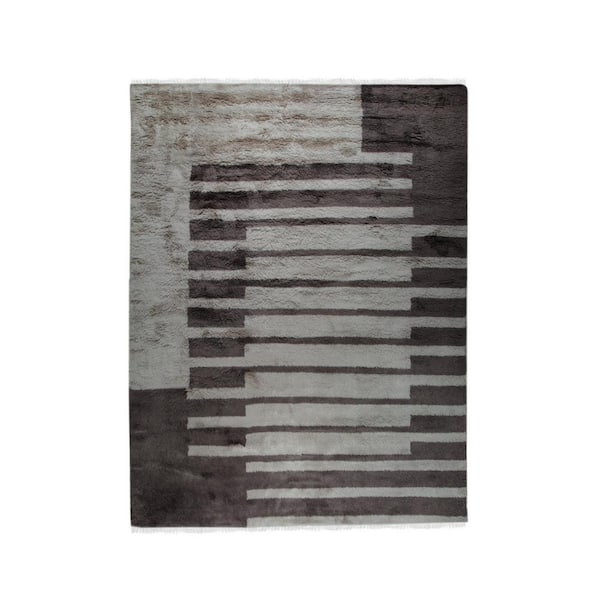 EORC Brown 5 ft. x 8 ft. Hand-Knotted Wool Contemporary Art Deco Area Rug