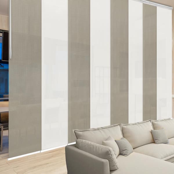 EMOH Greyscale 130 in. - 175 in. W x 94 in. L Adjustable 8- Panel White Double Rail Panel Track with 23.5 in. Slates