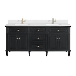 Lorelai 72.0 in. W. x 23.5 in. D x 34.06 in. H Double Bathroom Vanity in Black Onyx with White Zeus Quartz Top