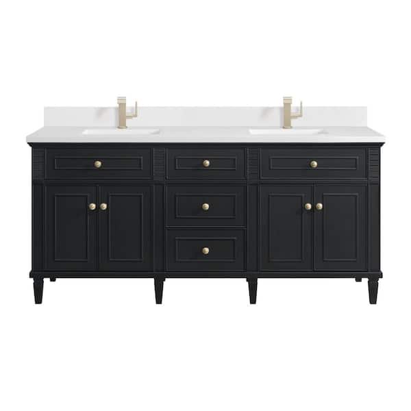 James Martin Vanities Lorelai 72.0 in. W. x 23.5 in. D x 34.06 in. H Double Bathroom Vanity in Black Onyx with White Zeus Quartz Top
